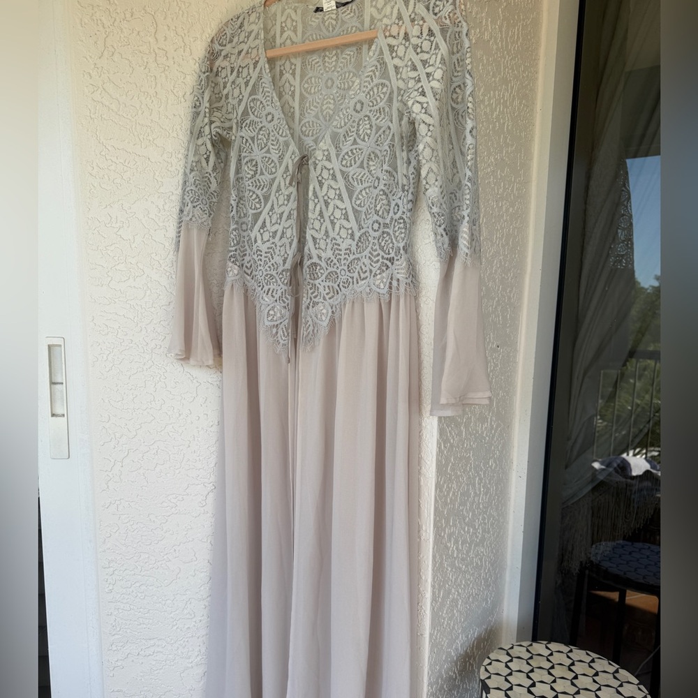 For Love And Lemons Gray Lace Robe Dress Overlay